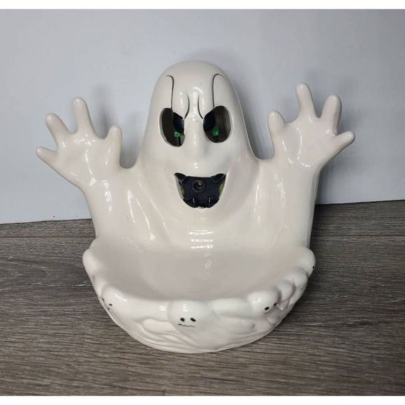 Holiday Vintage 93 Halloweenghost Candy Dish With Light Up Eyes And